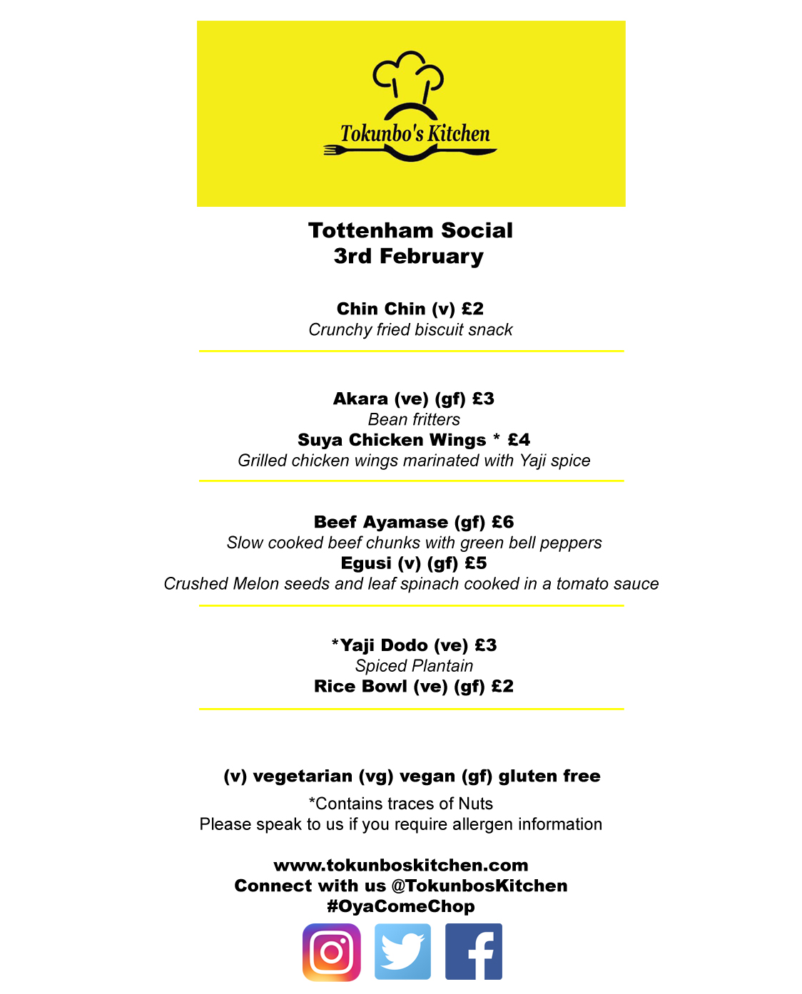 Tottenham Social Menu